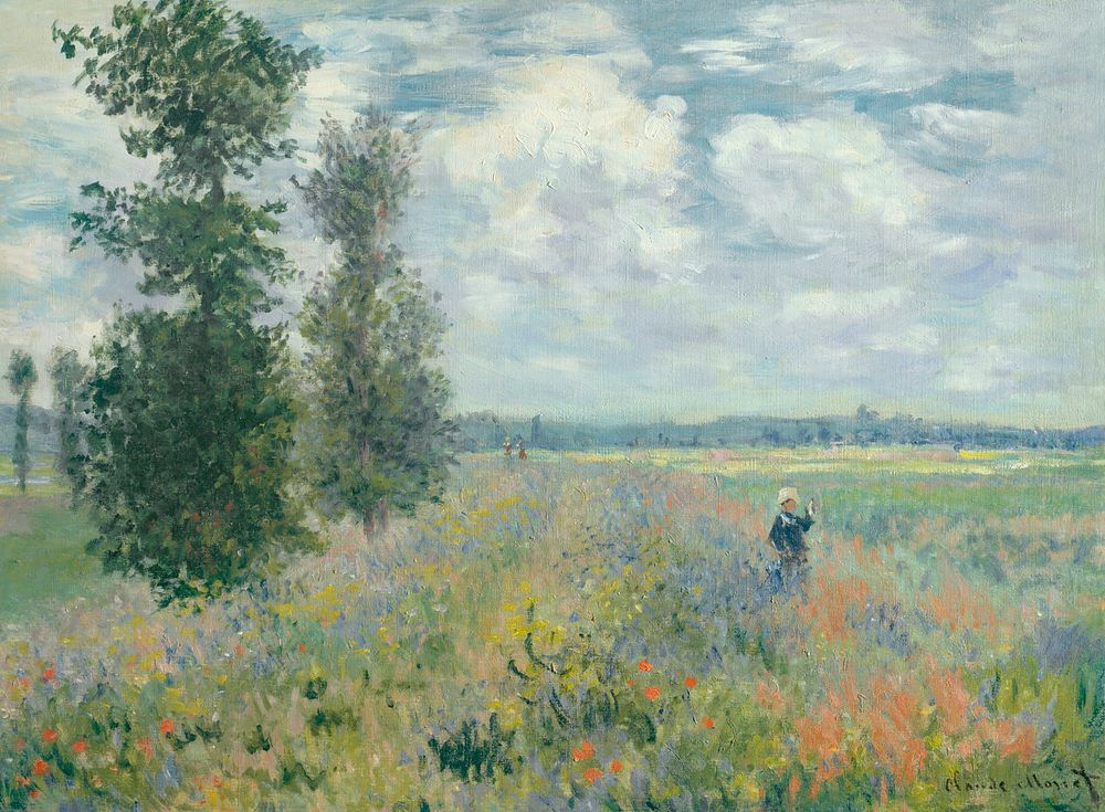 Poppy Fields near Argenteuil (1875) by Claude Monet, high resolution famous painting. Original from MET. Digitally enhanced…