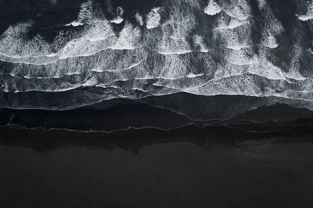 Aerial view of black sand beach in Iceland