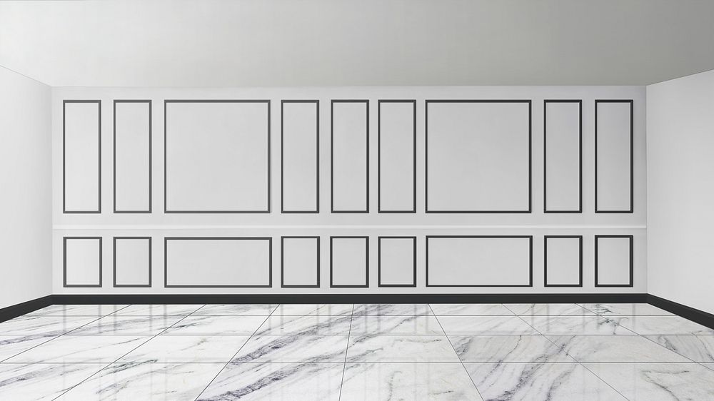 White patterned wall with marble floor empty room mockup