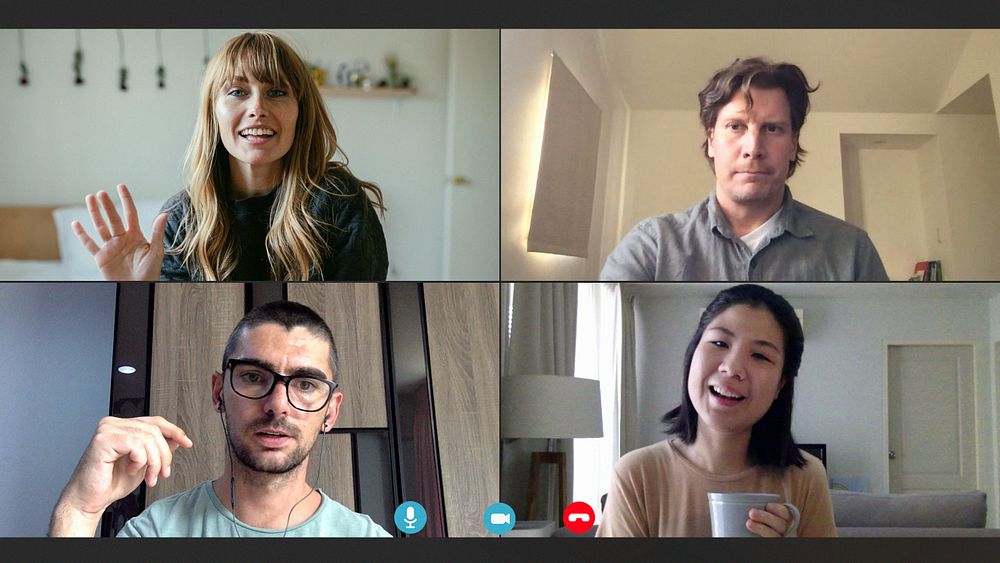 Colleagues having a video conference while working from home during the coronavirus pandemic