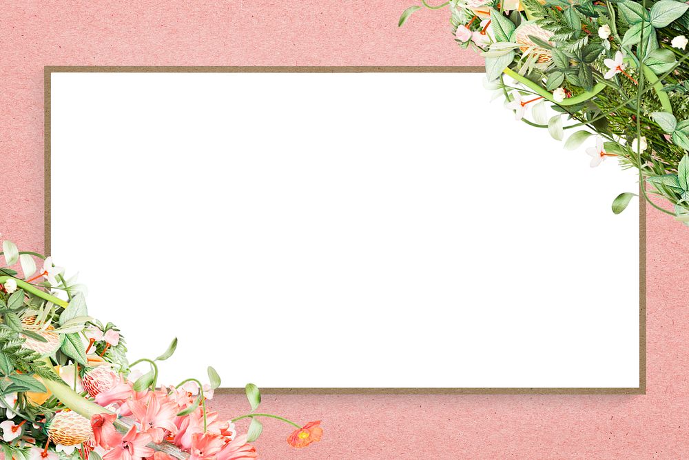 Blooming flowers decorated on pink frame mockup