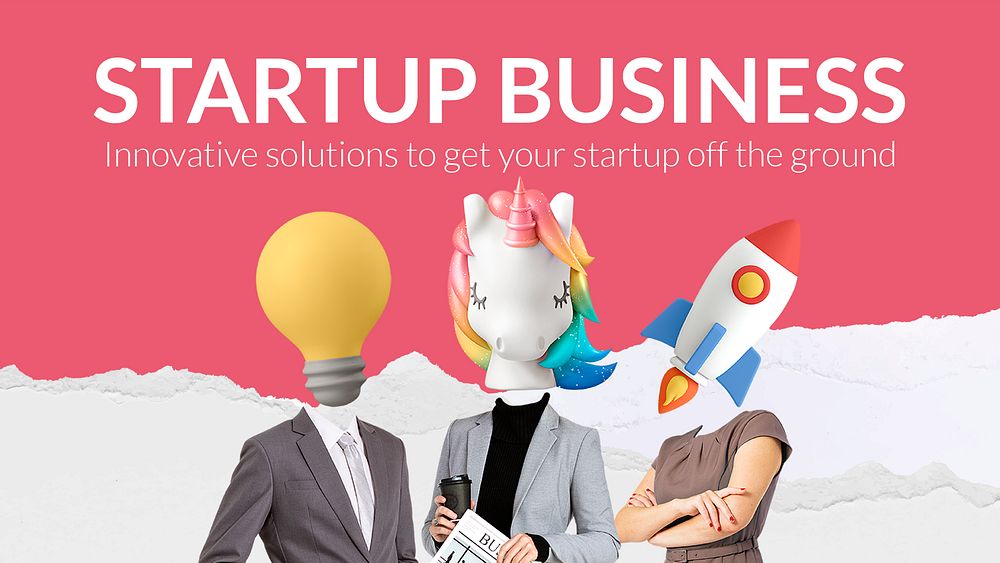 Startup business banner template, abstract remixed media psd