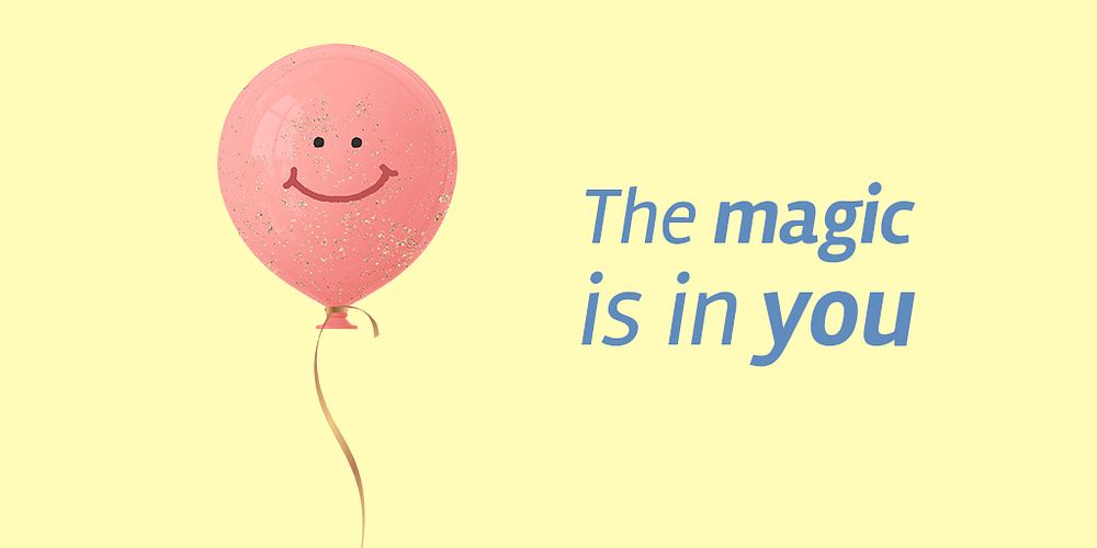 Pink balloon Twitter ad template, positive quote psd