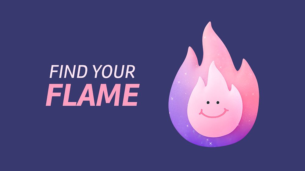 Find your flame presentation template, cute 3D illustration psd