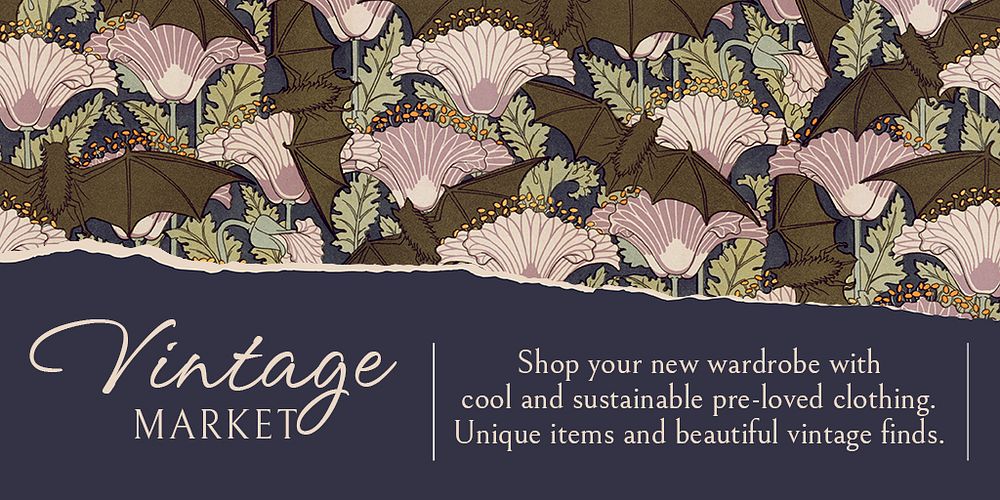 Vintage market Twitter post template, aesthetic floral pattern psd, famous Maurice Pillard Verneuil artwork remixed by…