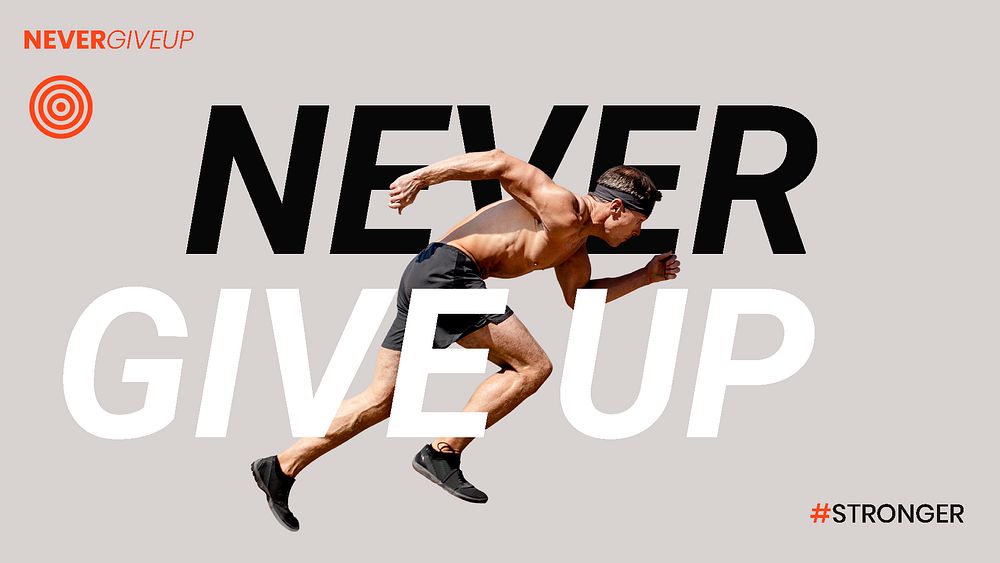 Never give up banner template, sports aesthetic psd