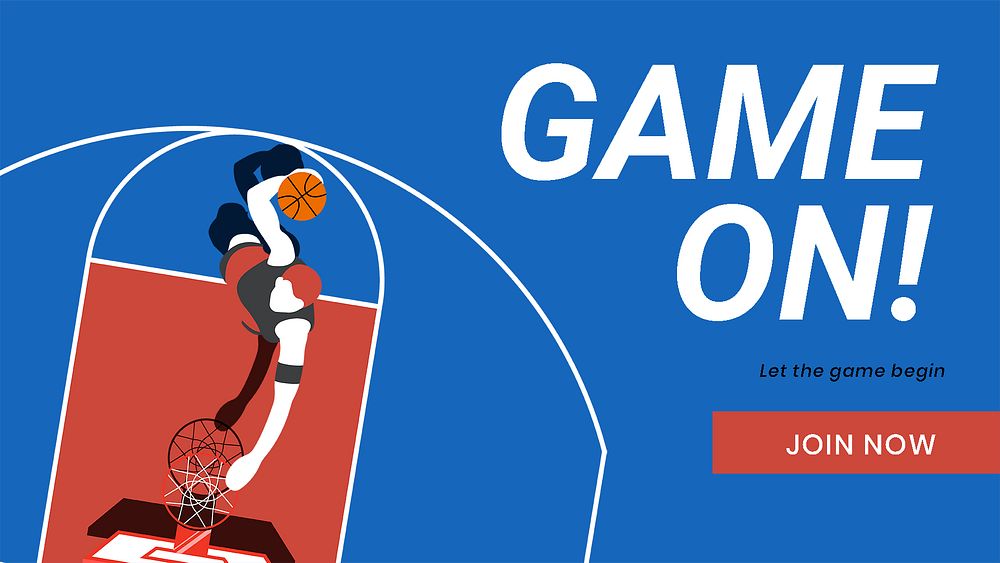 Basketball sport blog banner template, game on! quote psd