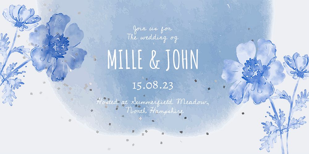 Winter wedding Twitter post template, blue watercolor aesthetic psd