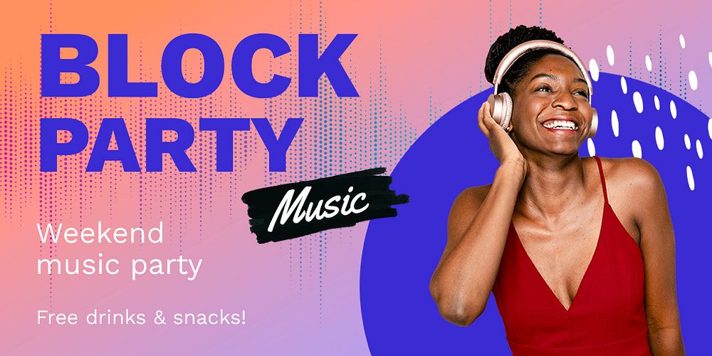 Music party Twitter post template, African American woman photo psd