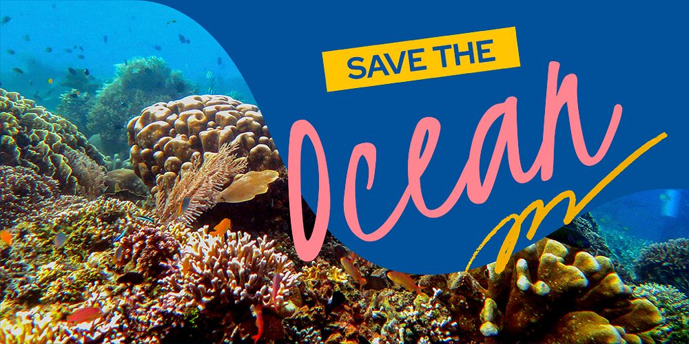 Coral reefs  Twitter post template, environmental campaign psd