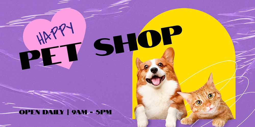 Pet shop Twitter post template, dog & cat photo psd