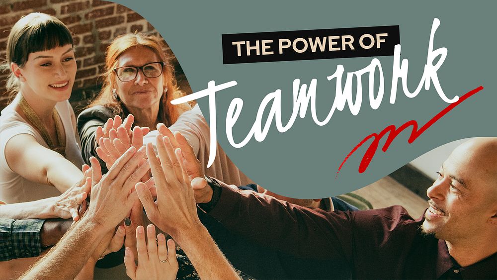 Teamwork presentation slide template, collaboration photo psd