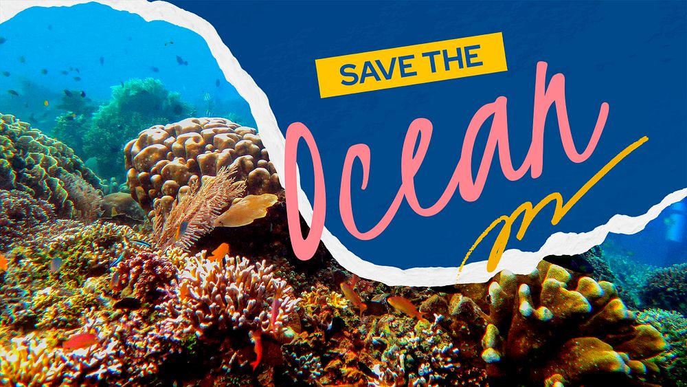 Save ocean presentation slide template, environmental campaign psd