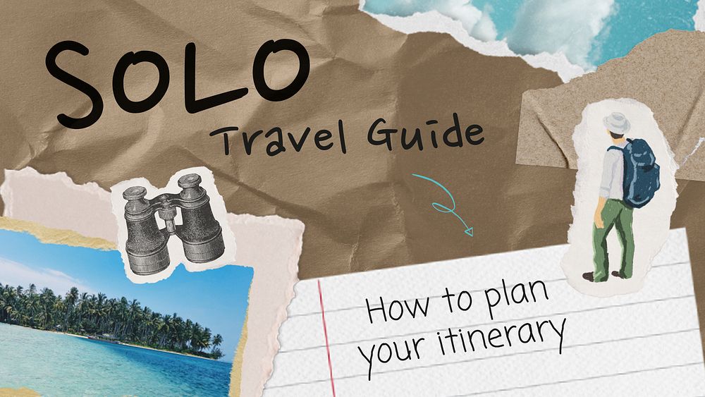 Solo travel presentation slide template, paper collage design psd