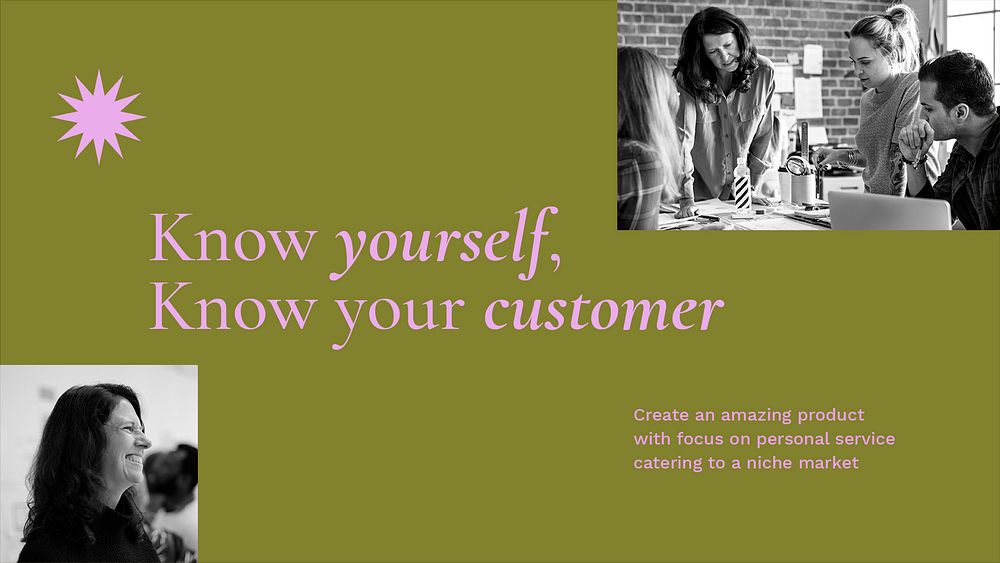 Business marketing PowerPoint presentation template, women photo psd