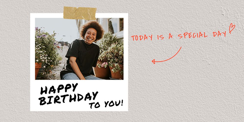 Happy Birthday Twitter post template, instant photo film frame psd