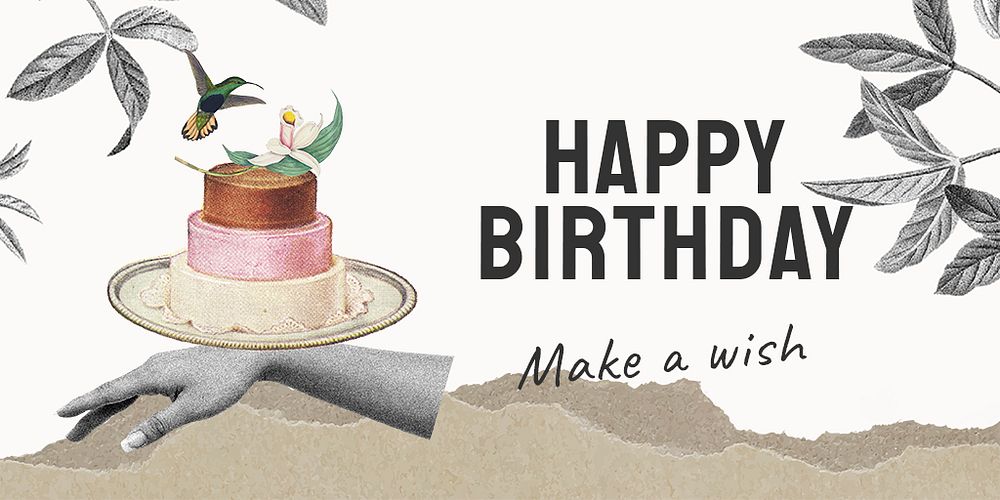 Vintage birthday Twitter post template, cake illustration psd