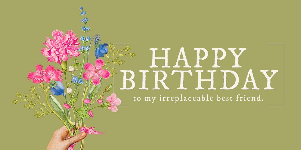 Vintage flower Twitter post template, birthday greeting card psd