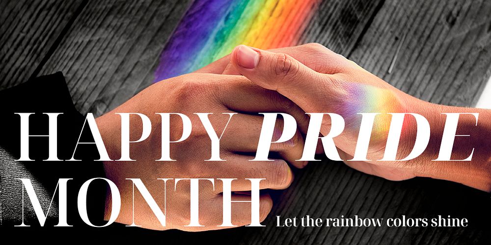 Pride Month Twitter post template, couple holding hands photo psd
