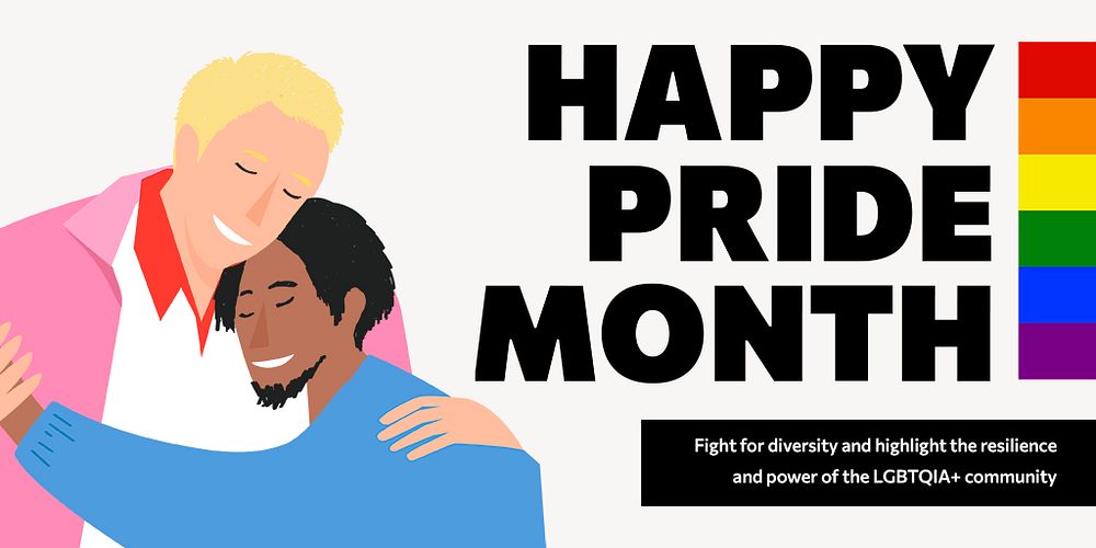 Pride Month Twitter post template, gay couple illustration psd