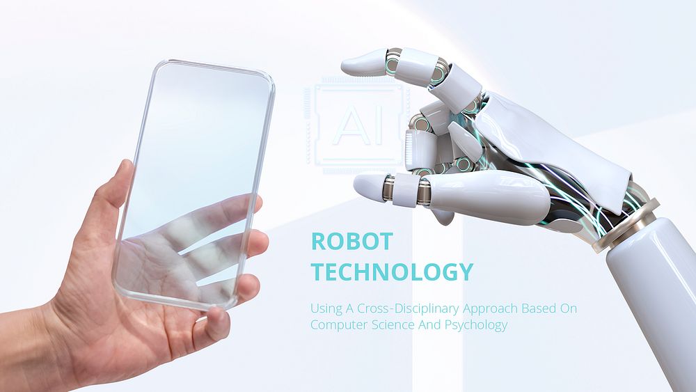 Robot technology Facebook ad template, futuristic design  psd
