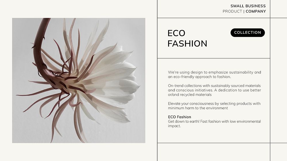 Eco fashion PowerPoint presentation template, botanical aesthetic psd