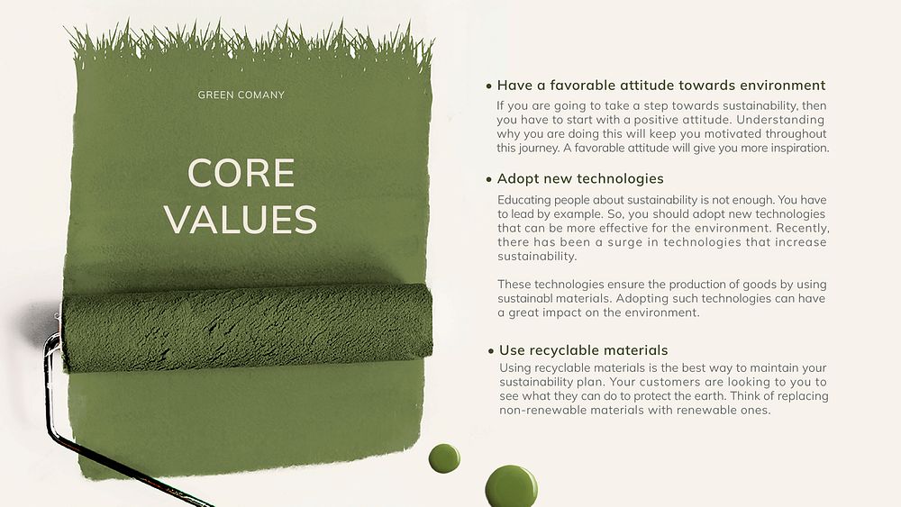 Business values PowerPoint editable template, sustainable design psd