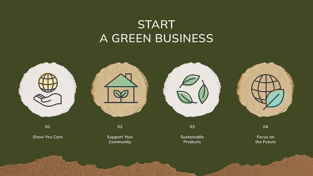 Green business PowerPoint editable template, sustainable strategy psd