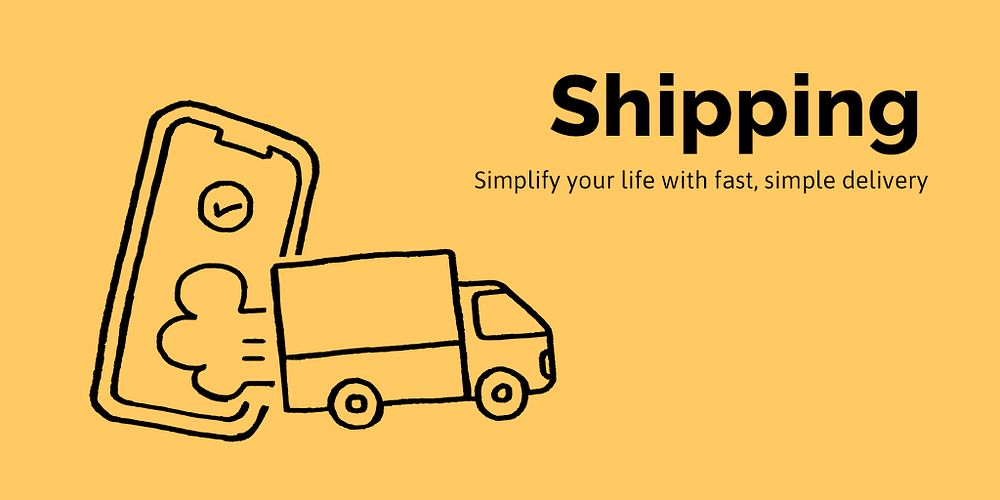 Shipping service Twitter post template, cute doodle psd
