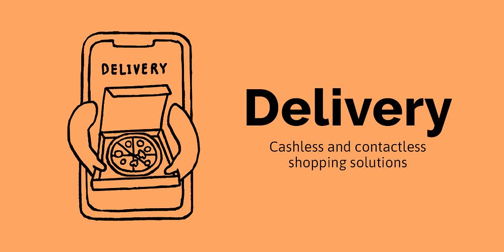 Food delivery Twitter post template, cute doodle psd
