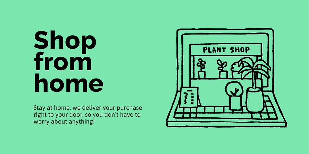 Online plant shop template, Twitter ad, cute doodle psd