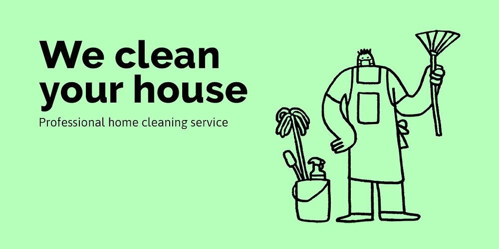 Cleaning service Twitter post template, cute doodle psd