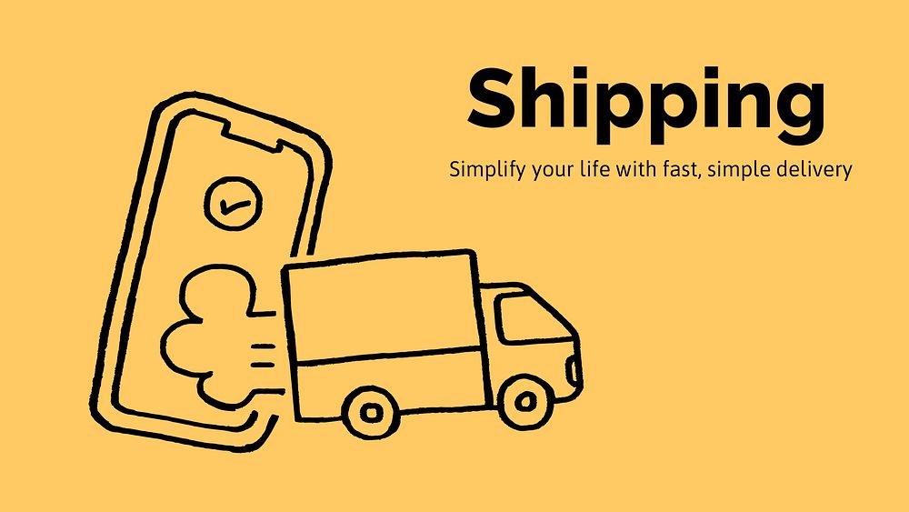 Shipping service PowerPoint template, cute doodle psd