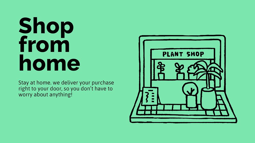 Online plant shop presentation template, cute doodle psd