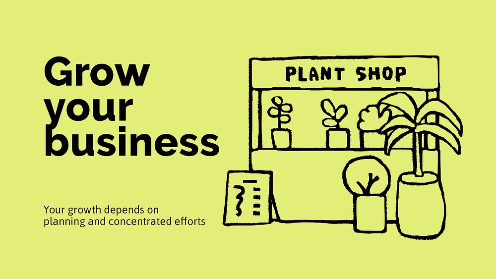 Plant shop Google Slide template, cute doodle psd