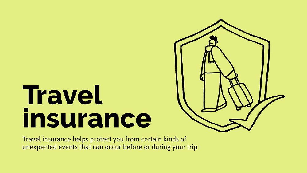 Travel insurance presentation template, cute doodle psd