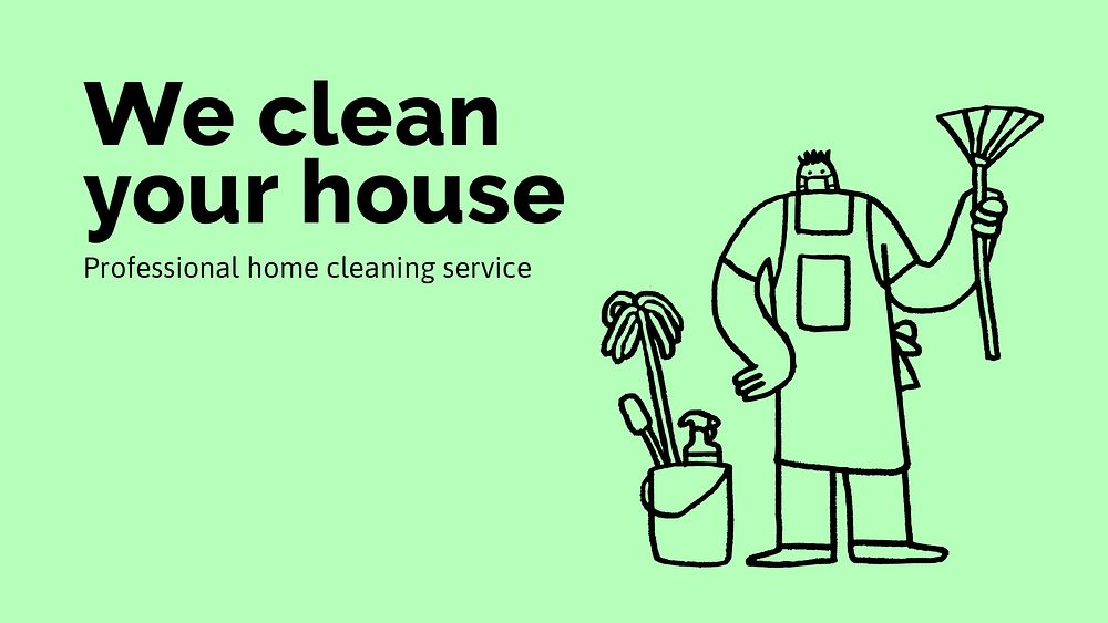Cleaning service Google Slide template, cute doodle psd