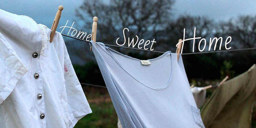 Clothesline aesthetic Twitter post template, home sweet home quote psd