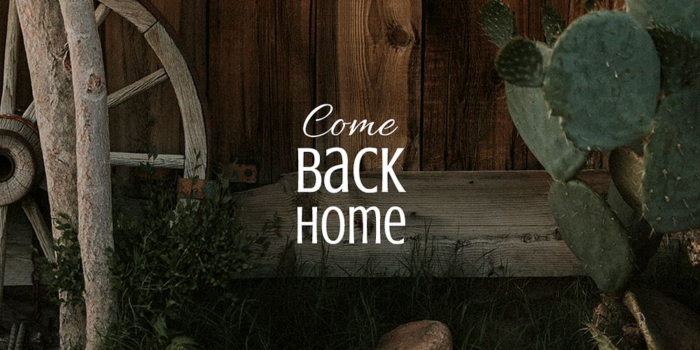 Cactus aesthetic Twitter post template, come back home quote psd