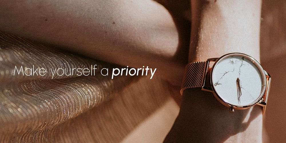 Wristwatch aesthetic Twitter post template, make yourself a priority quote psd