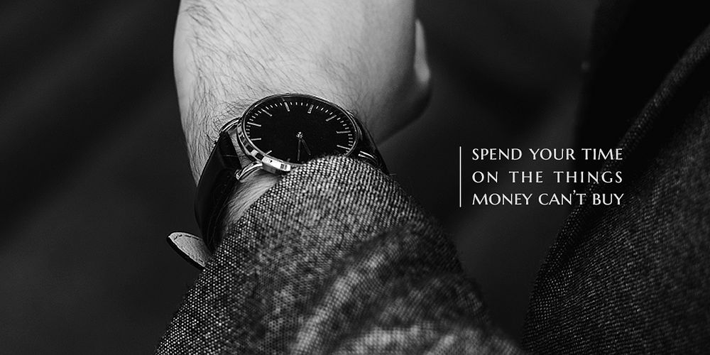 Businessman wristwatch Twitter post template, time quote psd