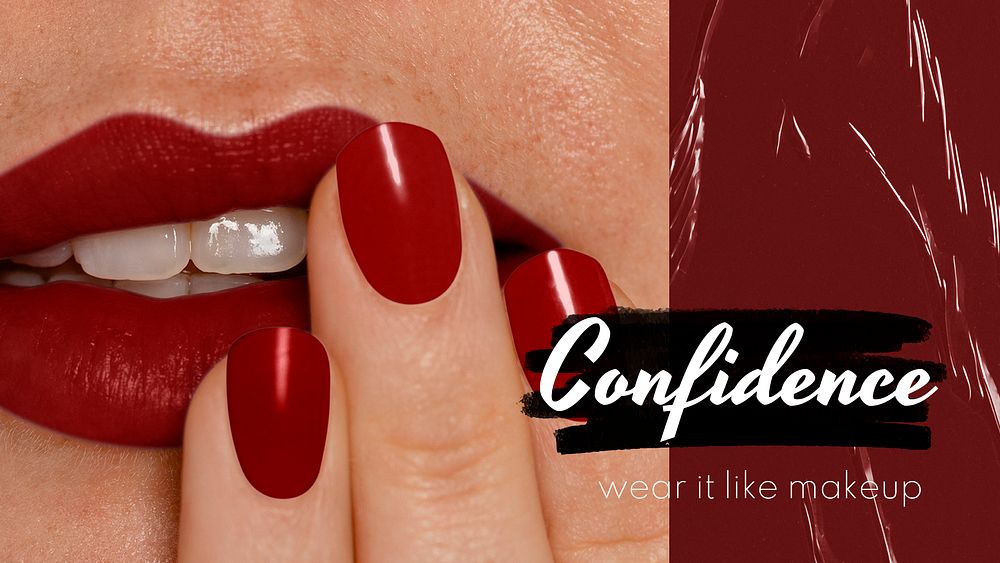 Red lips banner template, confidence text psd