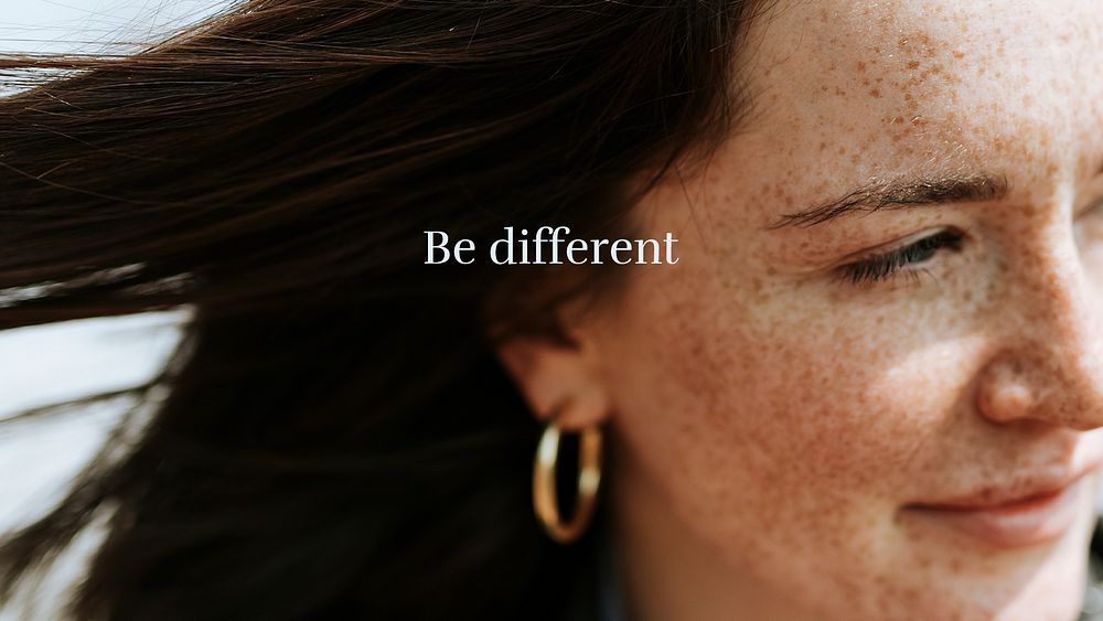 Be different banner template, beautiful freckled woman photo psd