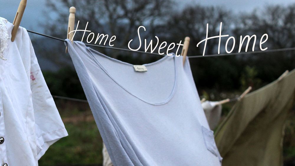 Clothesline aesthetic banner template, home sweet home quote psd