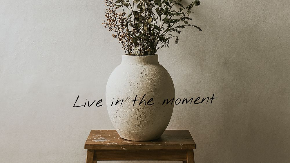Houseplant aesthetic banner template, live in the moment quote psd
