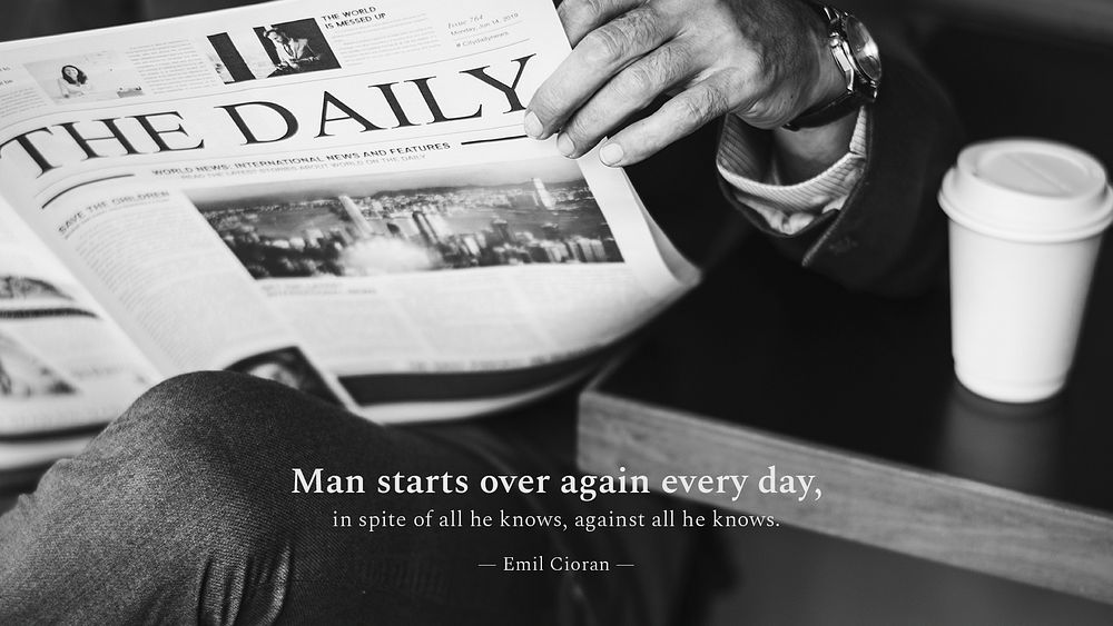Businessman quote banner template, man reading newspaper photo psd