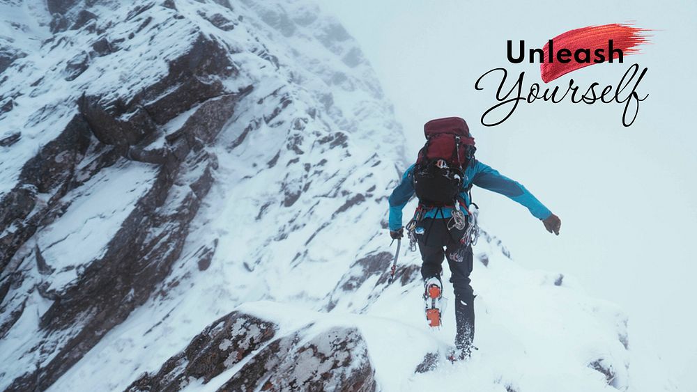 Mountain hiking banner template, unleash yourself quote psd