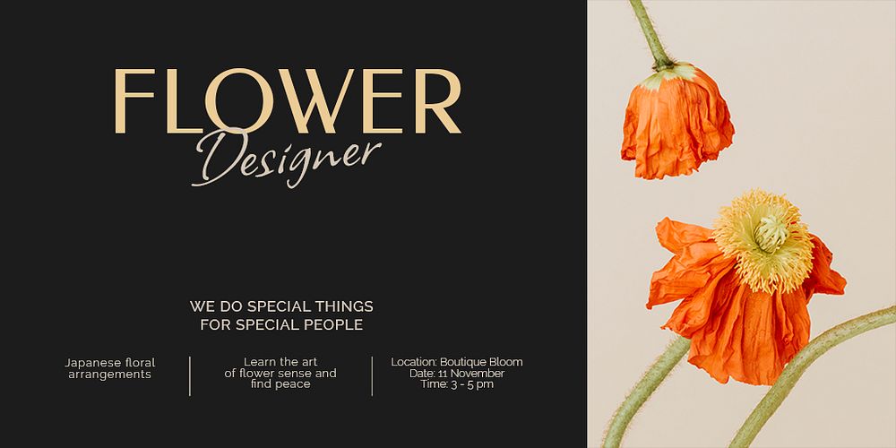 Flower designer Twitter post template,  event advertisement psd