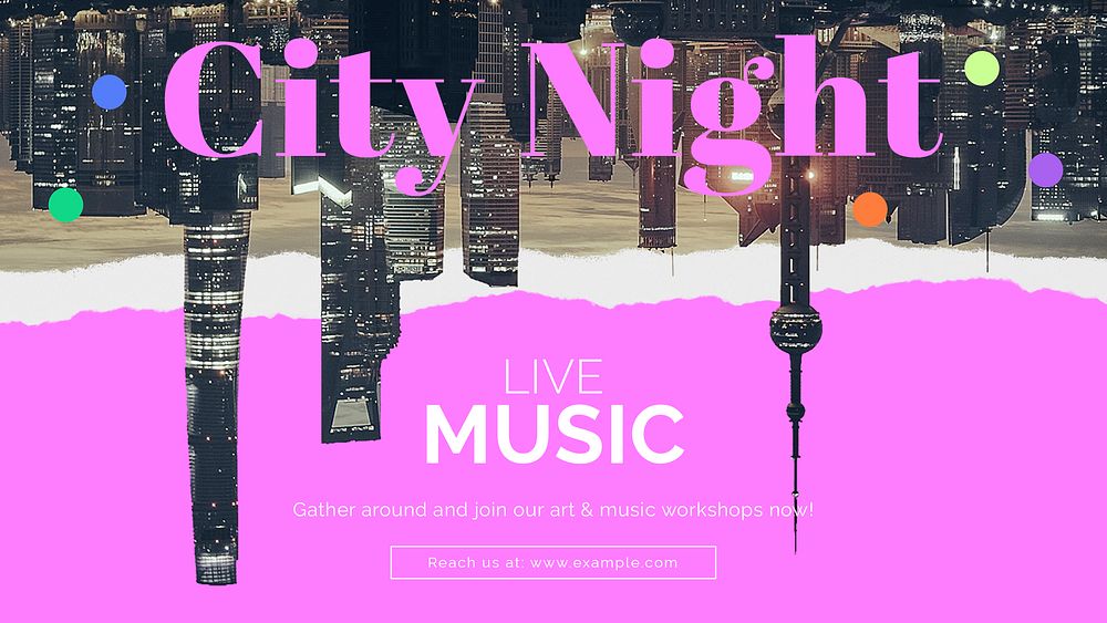 Abstract cityscape presentation editable template, live music ad psd