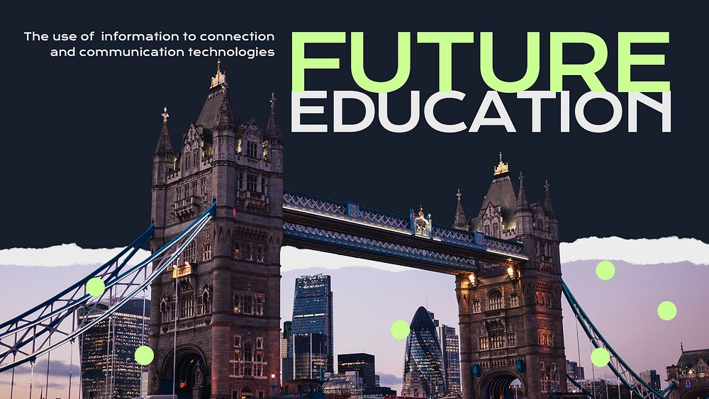 Future education PowerPoint editable template, London's Tower Bridge photo psd